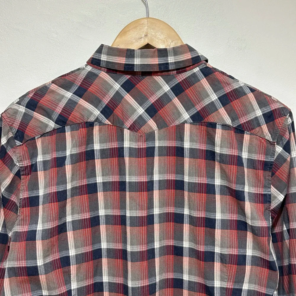 Banana Republic Pearl Snap Western Shirt Mens Large Plaid‎ Long Sleeve Cowboy